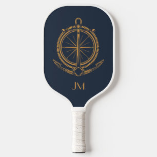 Nautisches Design mit Goldkompass und Anker Pickleball Schläger