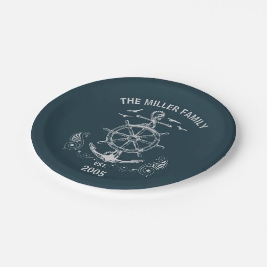 Nautisches Design mit Meereslandschaft Pappteller (Schrägansicht)