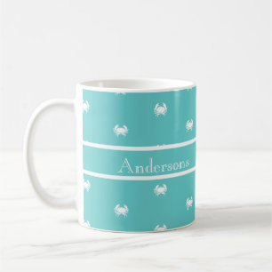 Nautisches Design mit weißem Krebs auf Teal Blau Kaffeetasse