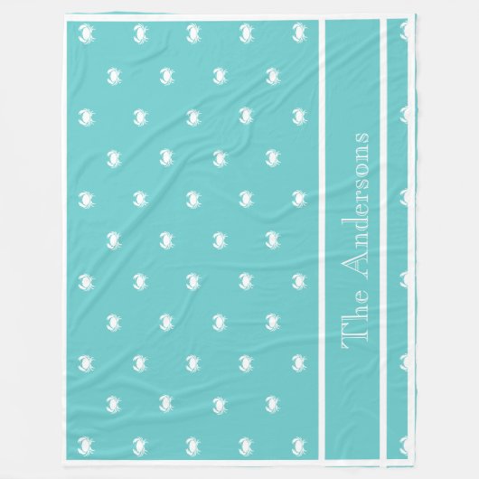 Nautisches Design mit weißer Krabbe auf Aquamarine Fleecedecke (Vorderseite)