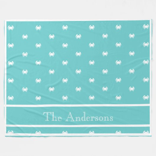 Nautisches Design mit weißer Krabbe auf Aquamarine Fleecedecke (Vorderseite (Horizontal))