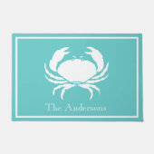 Nautisches Design mit weißer Krabbe auf Aquamarine Fußmatte (Vorderseite)