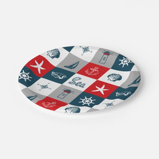 Nautisches Design Pappteller (Schrägansicht)