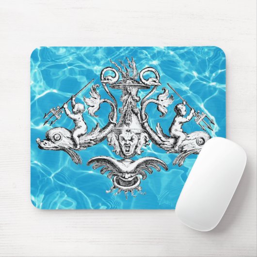 Nautisches Emblem mit Cherubs und Tridents Mousepad (Mit Mouse)