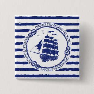 Nautisches Emblem mit Segelschiff Button