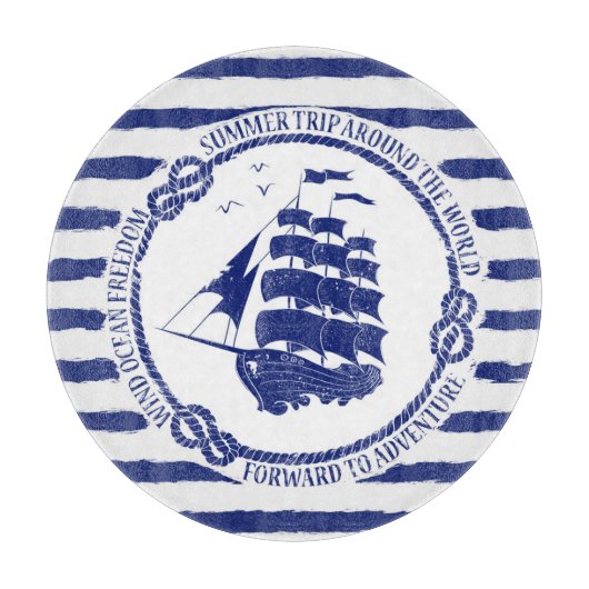 Nautisches Emblem mit Segelschiff Schneidebrett (Vorderseite)