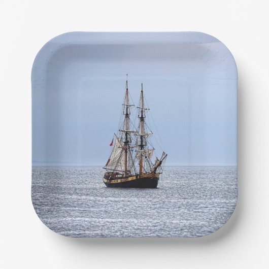 Nautisches Fischerboot Blaue Himmel Pappteller (Vorderseite)