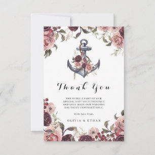 Nautisches florales Anker-Aquarell-Hochzeit Dankeskarte