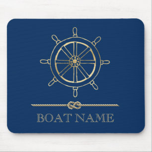 Nautisches goldenes Steuerrad, Marineblau  Mousepad