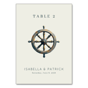 Nautisches graues hölzernes Schiffssteuerrad Tischnummer