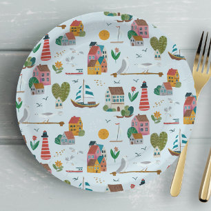 Nautisches hellblaues Muster Jungen-Baby-Party Pappteller