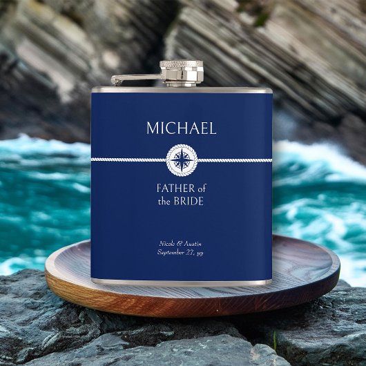 Nautisches Hochzeitsgeschenk Blau und Weiße Hüfte Flachmann