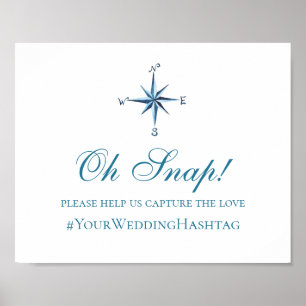 Nautisches Hochzeitsschild. Blaues Instagram-Hasht Poster