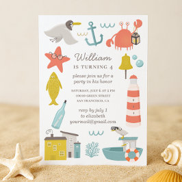 Nautisches Kindergeburtstag Party. Meerestiere. Ju Einladung