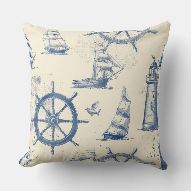 Nautisches Kissen mit Ankern- und Schiffsmaske (Vorderseite)