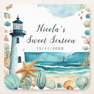 Nautisches Leuchtturm Sweet Sixteen Geburtstag Rechteckiger Pappuntersetzer