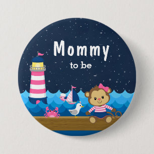 Nautisches Mädchen-Affe Rosa und Navy Schwanger Button
