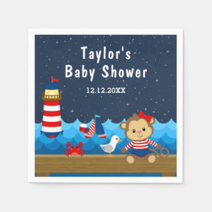 Nautisches Mädchen-Affen-Rot und Marine-Baby-Party Serviette