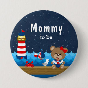 Nautisches Mädchen-Bär Rot und Navy Mami in spe Button