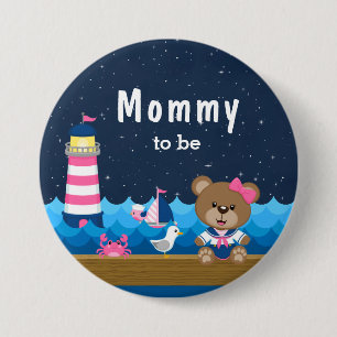 Nautisches Mädchen-Bärchen in Rosa und Marineblau: Button