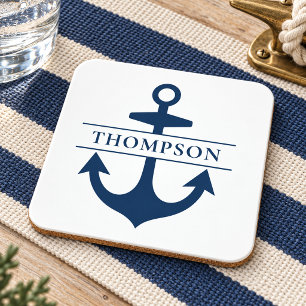 Nautisches Marine-Anker-Monogramm-Hochzeit Getränkeuntersetzer