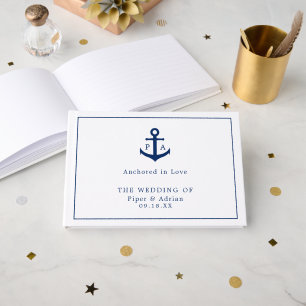 Nautisches Marineblaues Anker-Monogramm Hochzeit Gästebuch