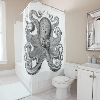 Nautisches Meer Octopus Dekoration Graue Schwarz-w Duschvorhang