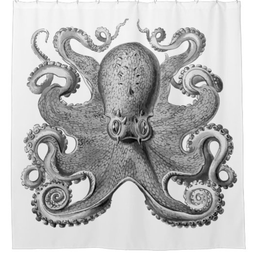 Nautisches Meer Octopus Dekoration Graue Schwarz-w Duschvorhang (Vorderseite)