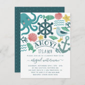 Nautisches Meer zerbricht Ahoy! Es ist eine Baby-D Einladungspostkarte (Vorne/Hinten)