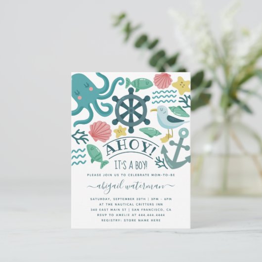 Nautisches Meer zerbricht Ahoy! Es ist eine Baby-D Einladungspostkarte (Stehend Vorderseite)