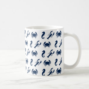 Nautisches Meerestiere-Muster Hummer Krabbe Seepfe Kaffeetasse