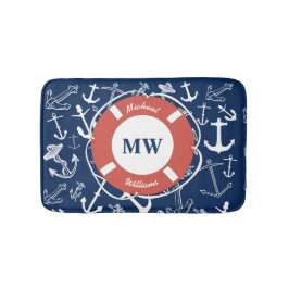 Nautisches Mongram Navy Blue Anchor Muster Badematte