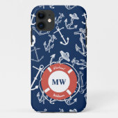 Nautisches Mongram Navy Blue Anchor Muster Case-Mate iPhone Hülle (Rückseite)