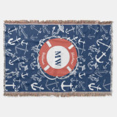 Nautisches Mongram Navy Blue Anchor Muster Decke (Vorderseite)