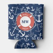 Nautisches Mongram Navy Blue Anchor Muster Dosenkühler (Vorderseite)