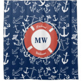 Nautisches Mongram Navy Blue Anchor Muster Duschvorhang (Vorderseite)