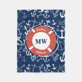Nautisches Mongram Navy Blue Anchor Muster Fleecedecke