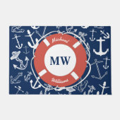 Nautisches Mongram Navy Blue Anchor Muster Fußmatte (Vorderseite)