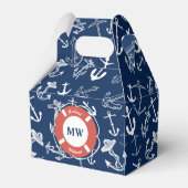 Nautisches Mongram Navy Blue Anchor Muster Geschenkschachtel (Rückseite)