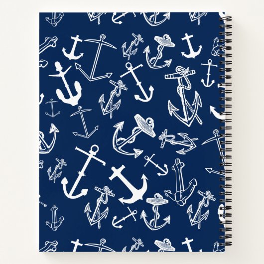 Nautisches Mongram Navy Blue Anchor Muster Notizblock (Rückseite)