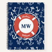 Nautisches Mongram Navy Blue Anchor Muster Notizblock (Vorderseite)