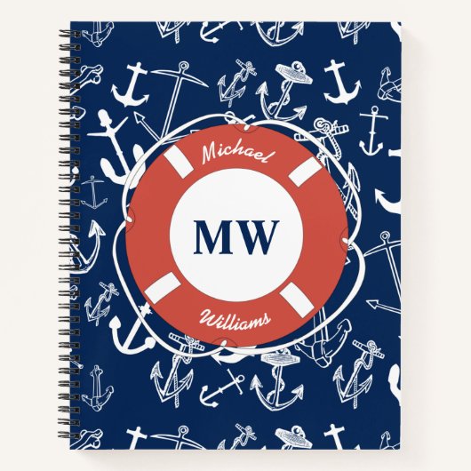 Nautisches Mongram Navy Blue Anchor Muster Notizblock (Vorderseite)