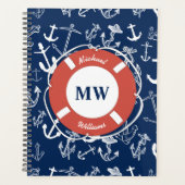 Nautisches Mongram Navy Blue Anchor Muster Planer (Vorderseite)
