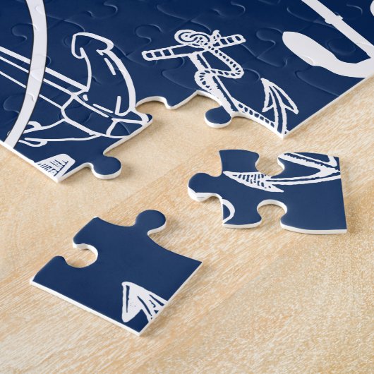 Nautisches Mongram Navy Blue Anchor Muster Puzzle (Seite)