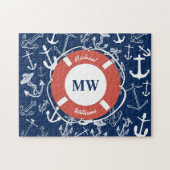 Nautisches Mongram Navy Blue Anchor Muster Puzzle (Horizontal)