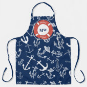 Nautisches Mongram Navy Blue Anchor Muster Schürze (Vorderseite)