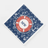 Nautisches Mongram Navy Blue Anchor Muster Serviette (Ecke)