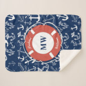 Nautisches Mongram Navy Blue Anchor Muster Sherpadecke (Vorderseite (Horizontal))