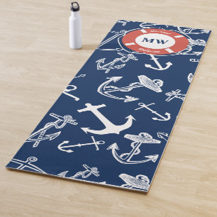Nautisches Mongram Navy Blue Anchor Muster Yogamatte