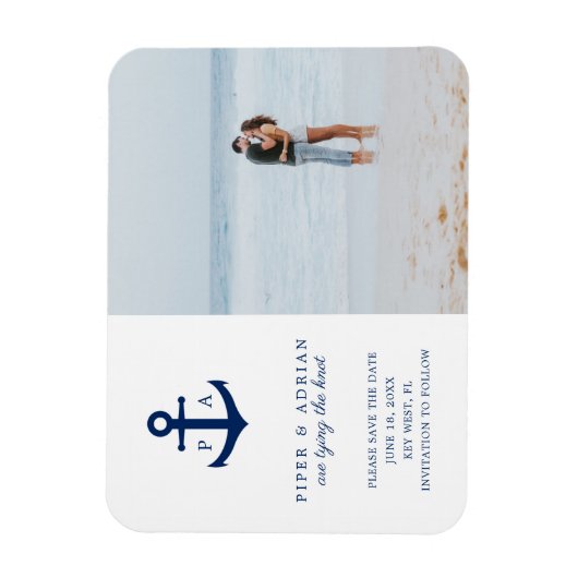 Nautisches Monogramm-Foto Save the Date Magnet (Vertikal)